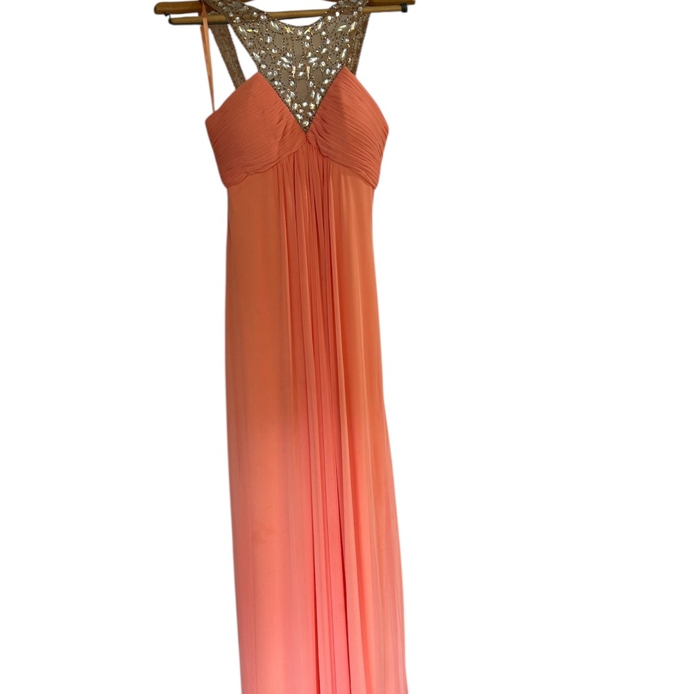 Beautiful formal Cache formal long dress Crystal Beaded Neckline and Straps Sz 4